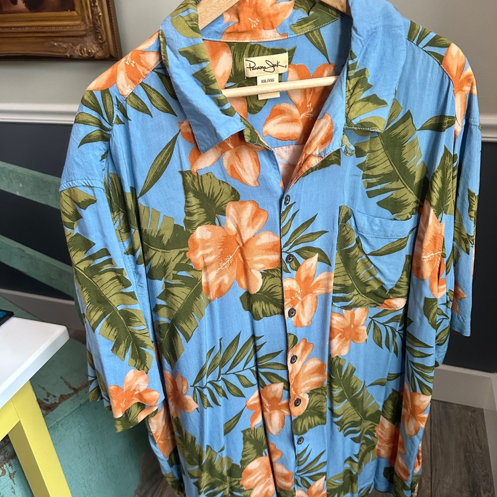 Panama Jack Hawaiian Shirt with Orange and Green Floral Design